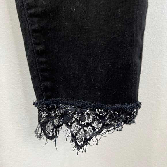GUESS Los Angeles Black Denim Skinny Jeans Cotton Lace Trim 5-Pockets Size 30 - Picture 2 of 6
